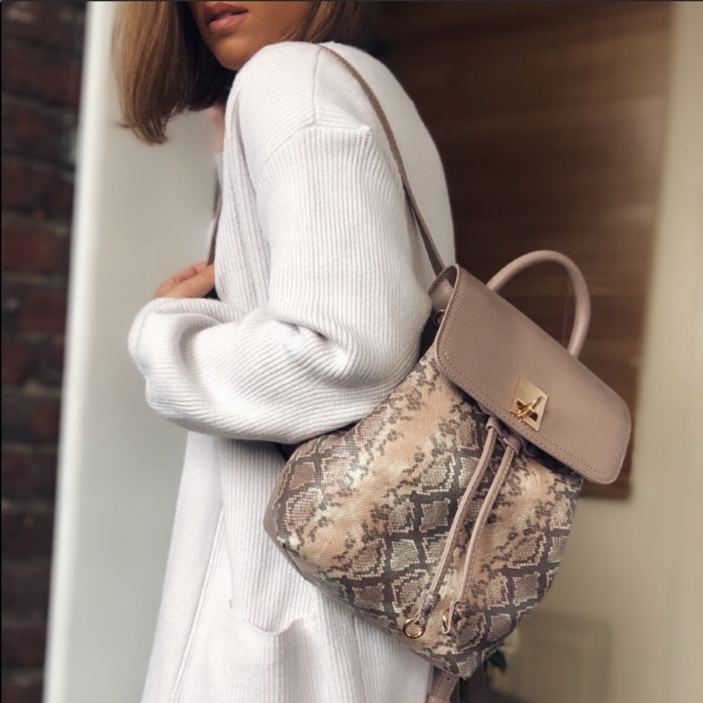Urban Expressions Taupe Snake-Print Backpack with Gold Hardware